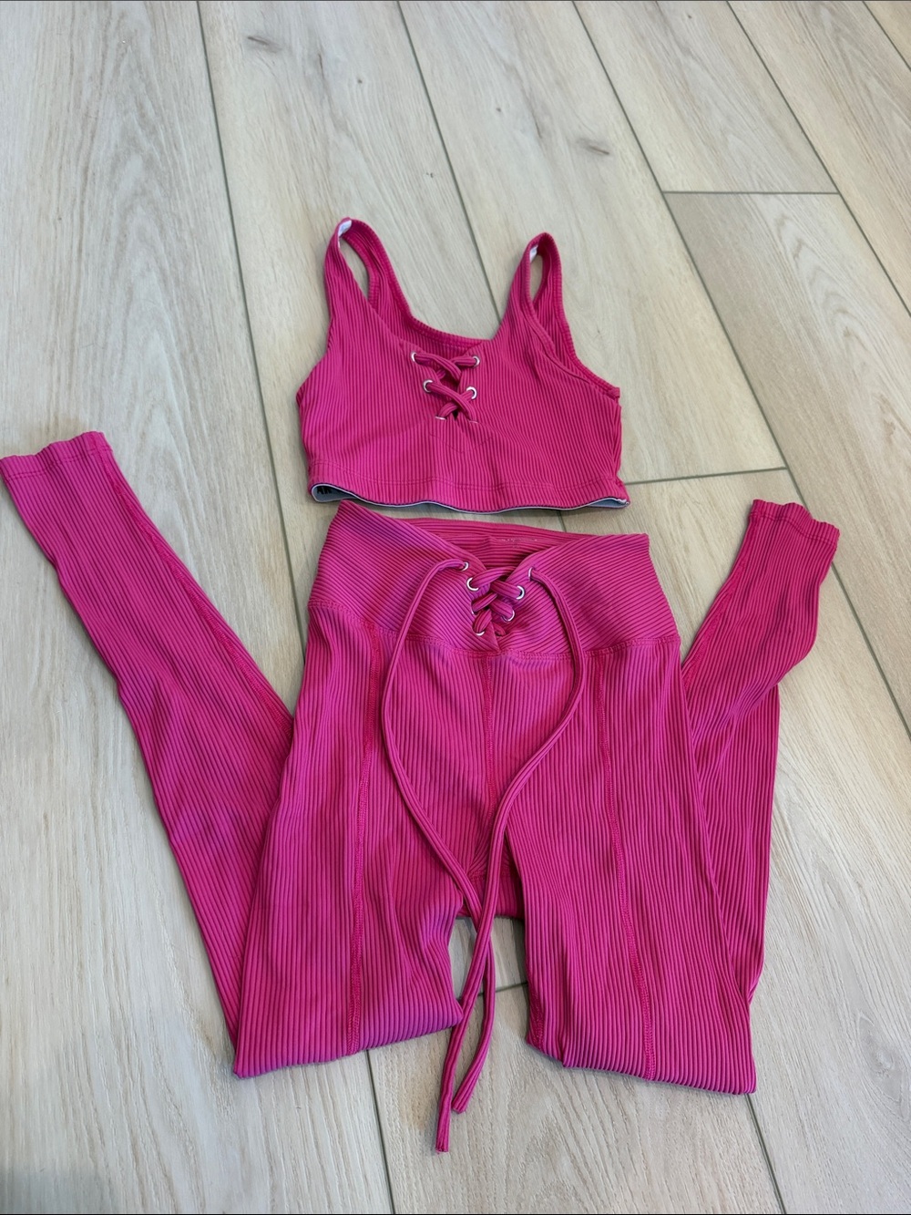 Year of ours lace up pink workout set